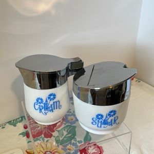 Gemco Cream and Sugar containers blue Corn flower design